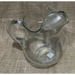 Glass Pitcher with Handle Handmade 10" with Molded Pour Spout